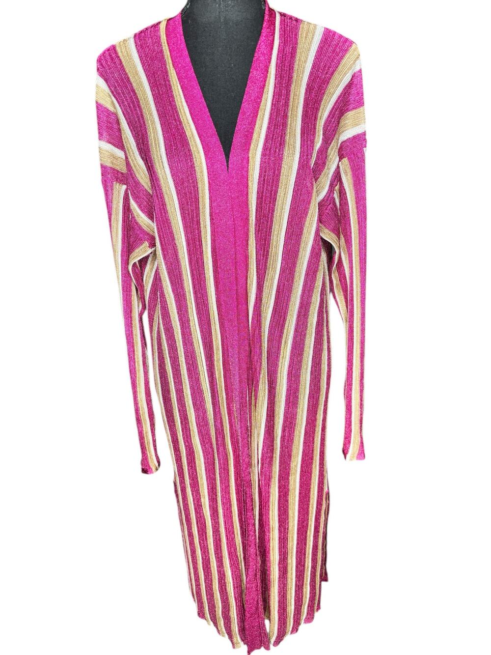 Future Collective J Lopez Open Front Long Cardigan Plus Size 1X Striped Sweater